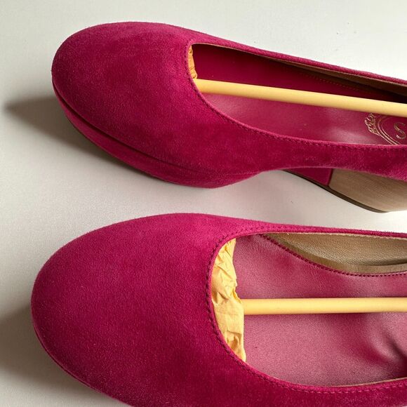 Tod's Deep Pink Suede Ankle Strap Ballerina Style Round Toe Wedge Shoes 38 / 8 - Picture 10 of 13